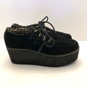 YRU Platform Creepers Womens 8 Black Suede Moc Toe Lace Up Sneakers Shoes